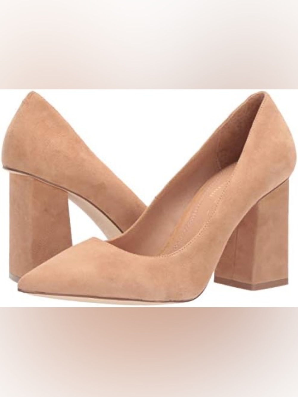 Chinese Laundry Suede Pointed Block Heel Pumps in Beige